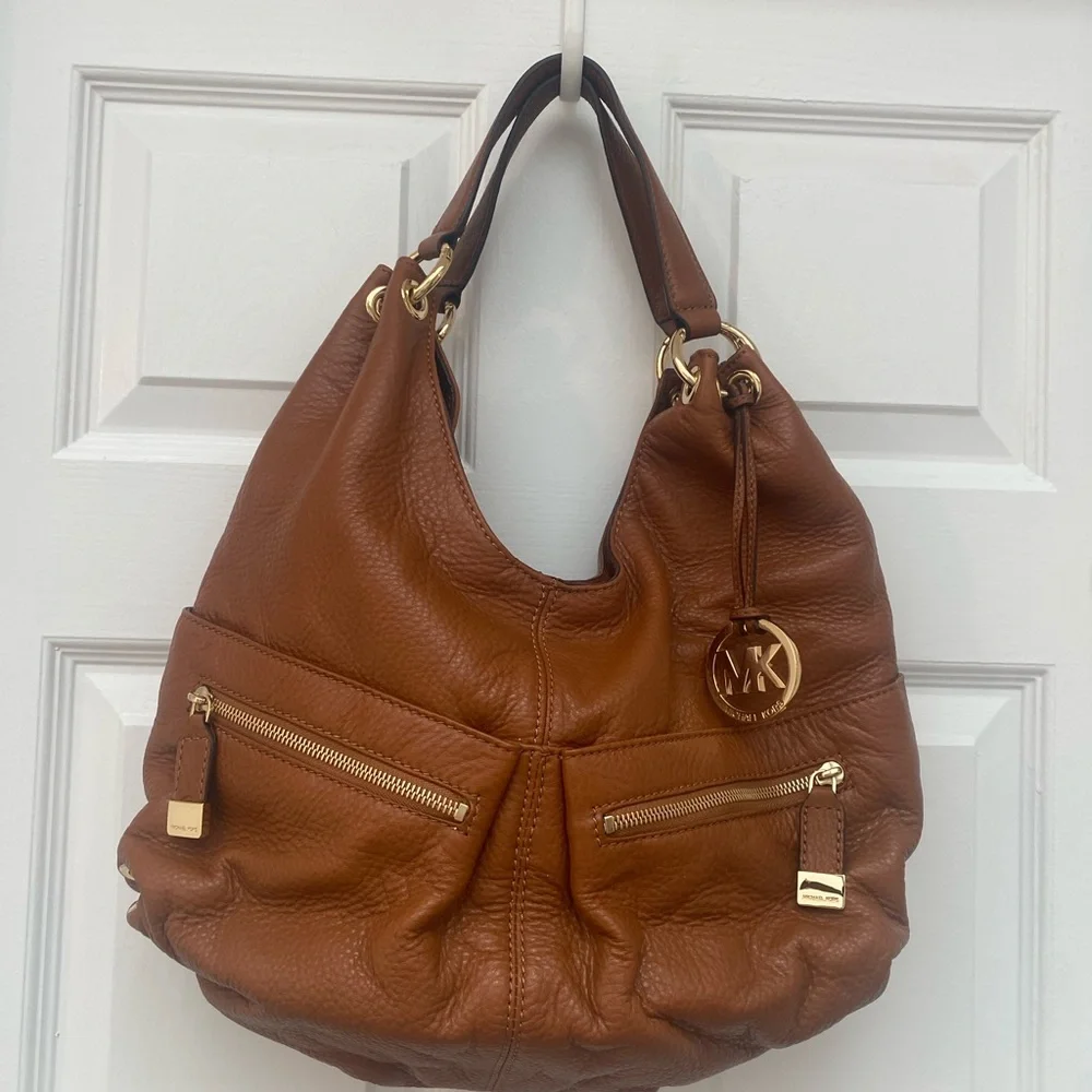 Michael Kors Brown Leather Layton Large Hobo Bag w Gold Tone Hardware